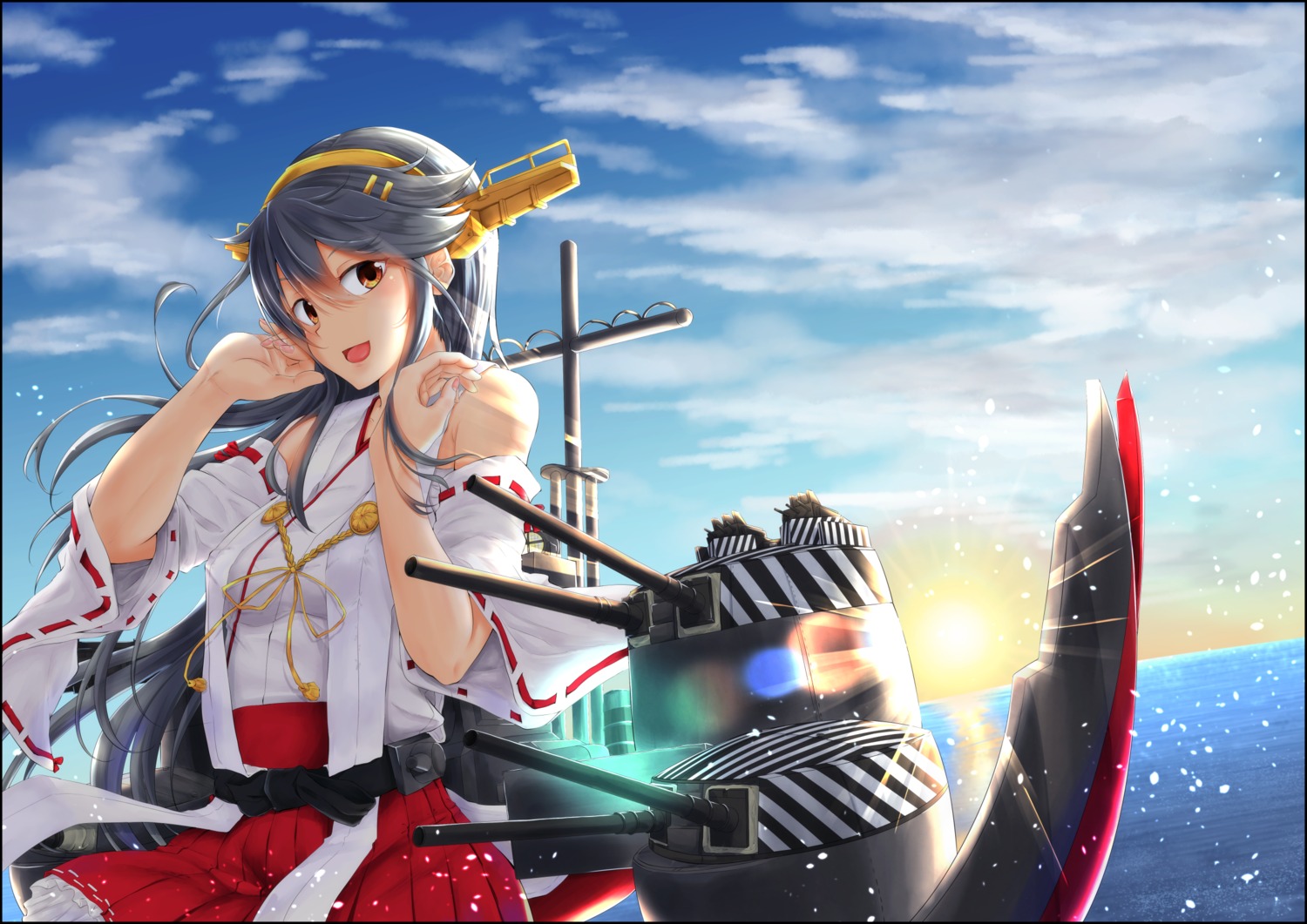 haruna_(kancolle), japanese_clothes, kantai_collection, kuromu, weapon