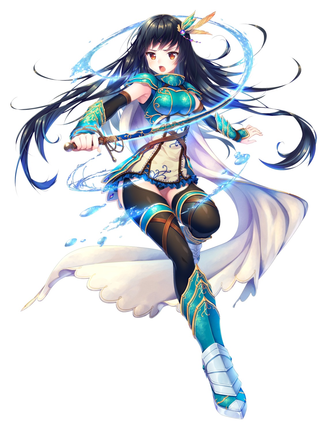 armor, asaka_momore, asian_clothes, heels, pantsu, stockings, sword, thighhighs
