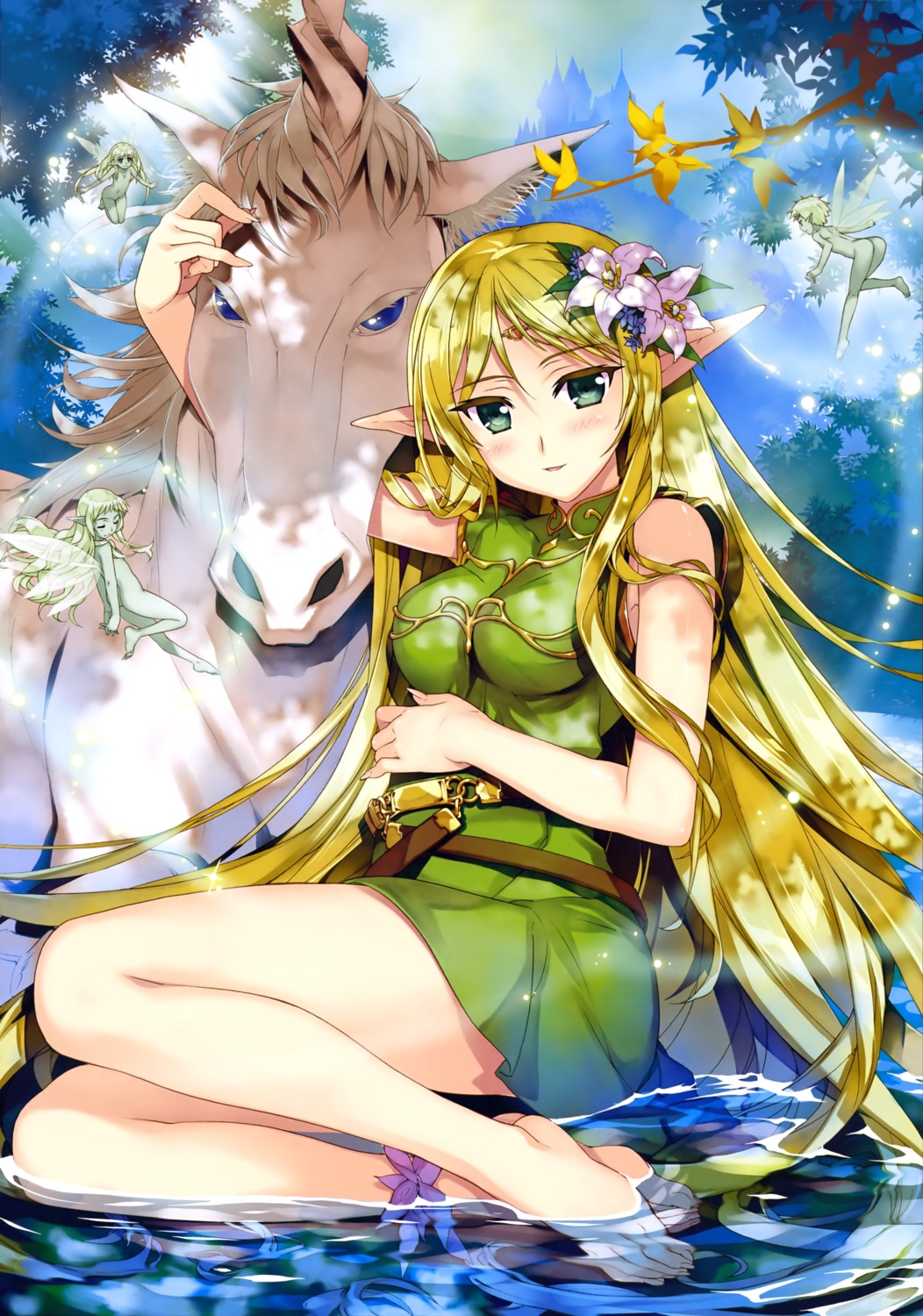 deedlit, dress, elf, fairy, fujima_takuya, pointy_ears, record_of_lodoss_war, wet, wings