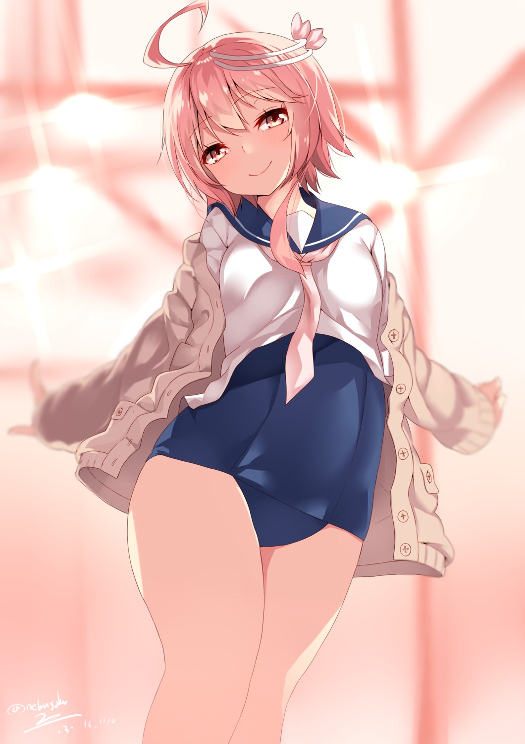 i-58_(kancolle), kantai_collection, nebusoku, school_swimsuit, seifuku, sweater, swimsuits