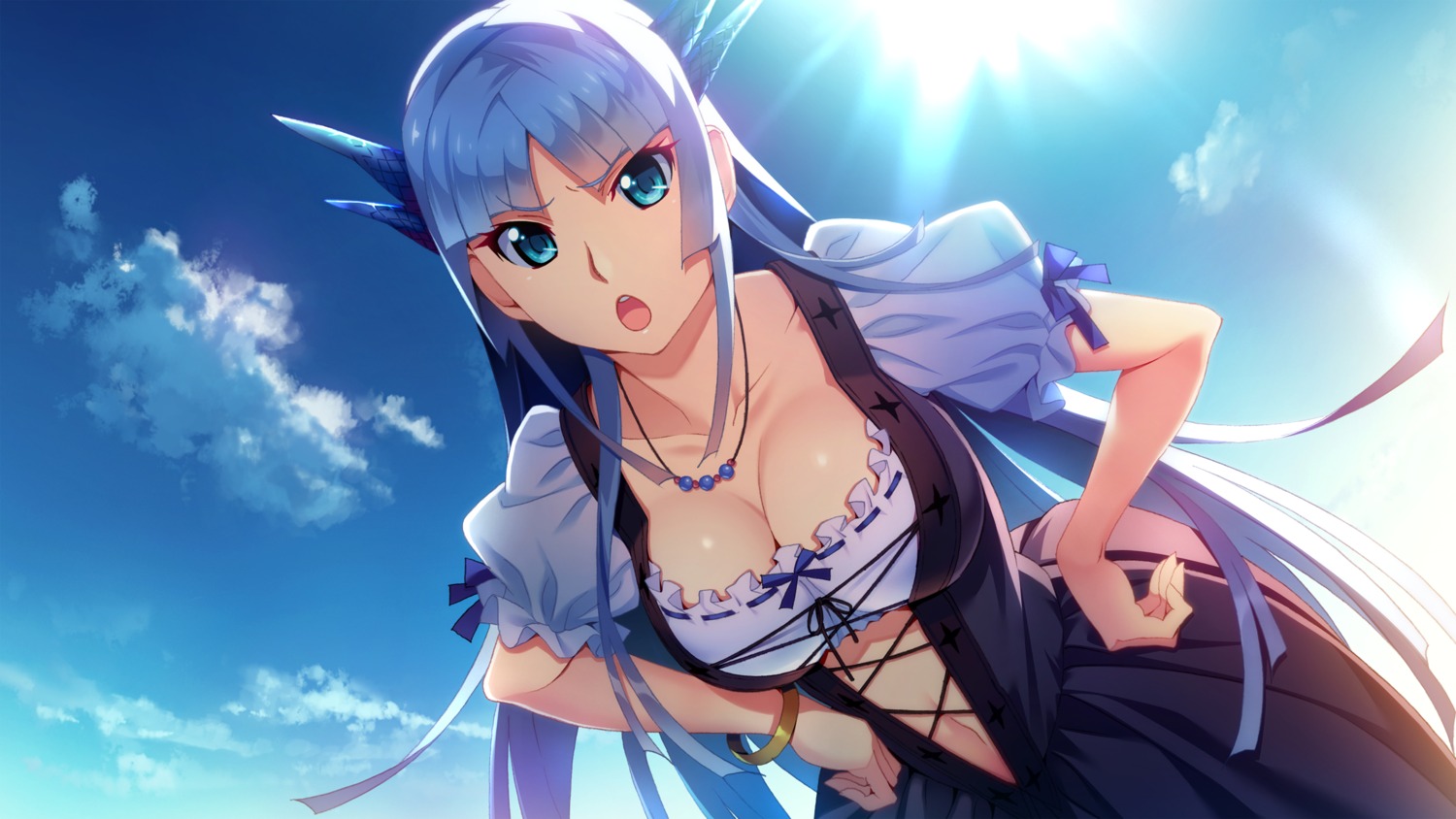cleavage, dress, front_wing, game_cg, hatsuru_koto_naki_mirai_yori, horns, watanabe_akio, yukikaze_geneblood
