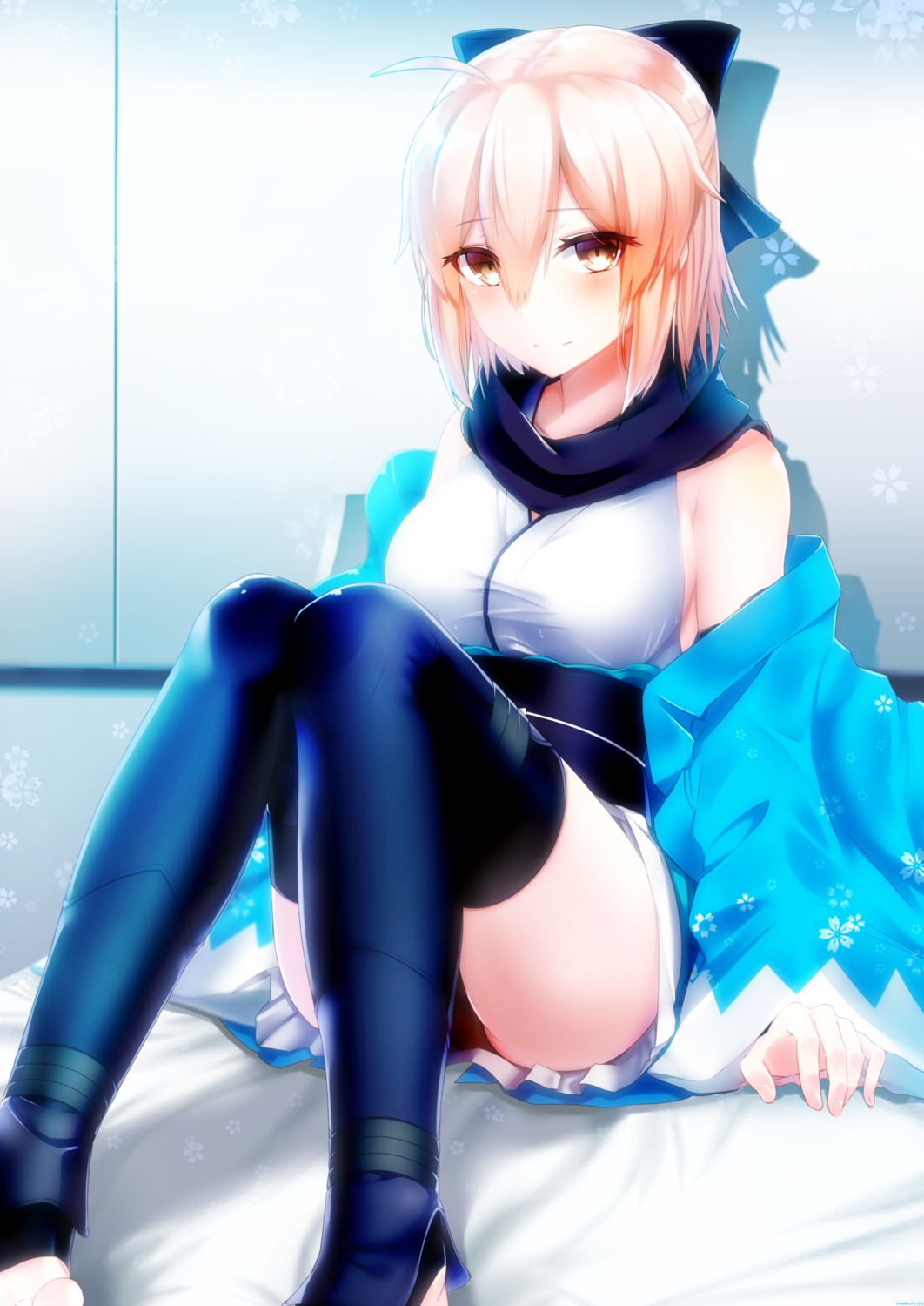 celeryma, fate/grand_order, japanese_clothes, okita_souji_(fate), pantsu, thighhighs