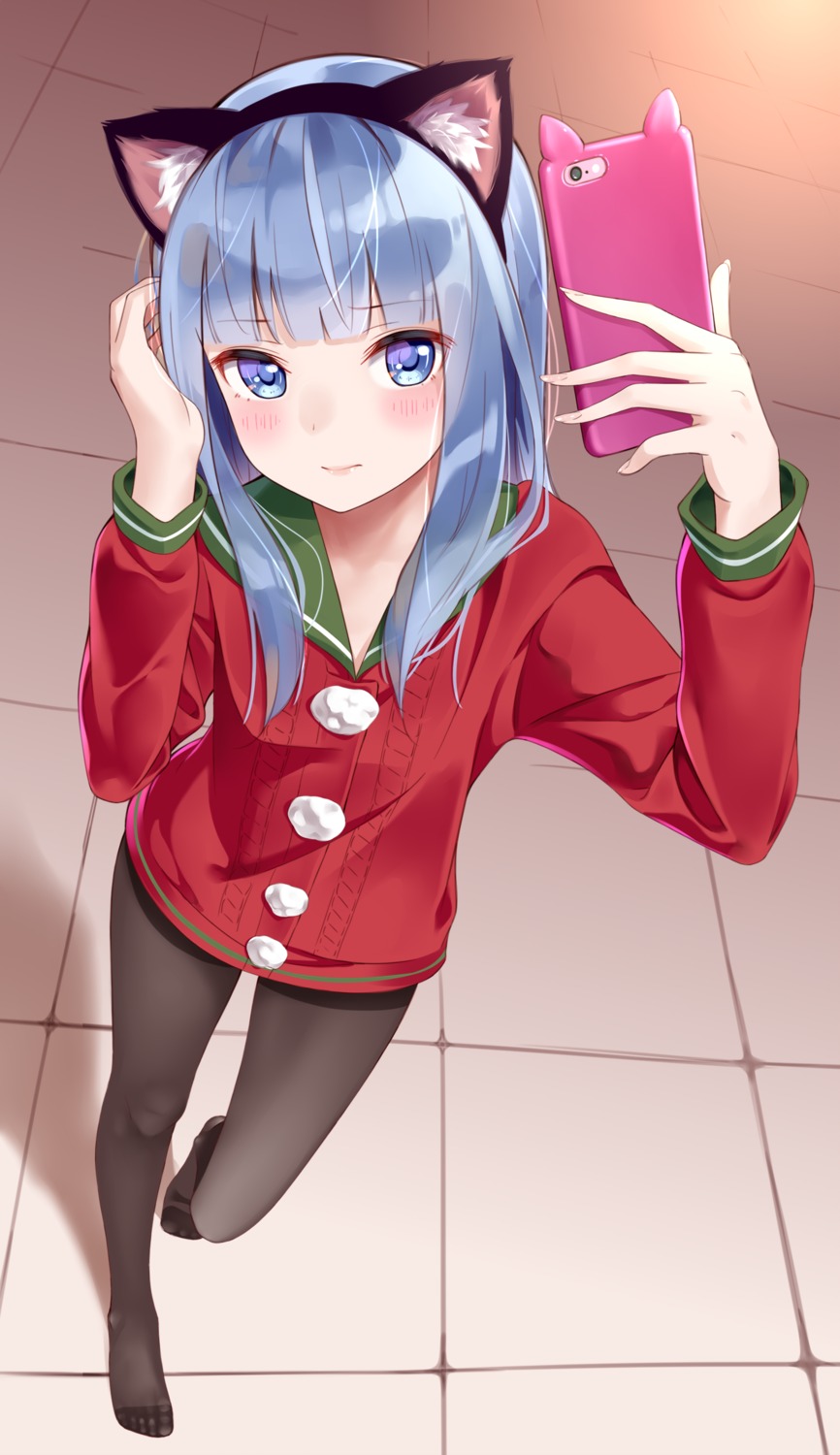 animal_ears, denkitori, hatsukaze_(kancolle), kantai_collection, nekomimi, pantyhose, sweater