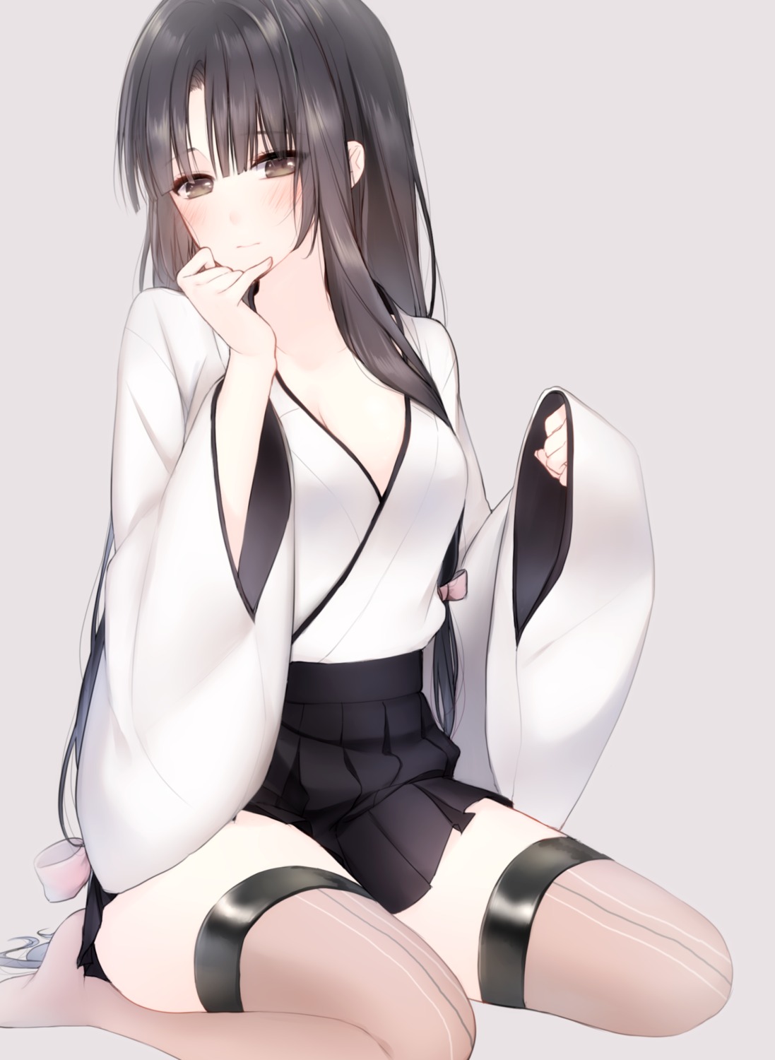 cleavage, japanese_clothes, kantai_collection, kurosawa_izuki, shouhou_(kancolle), thighhighs