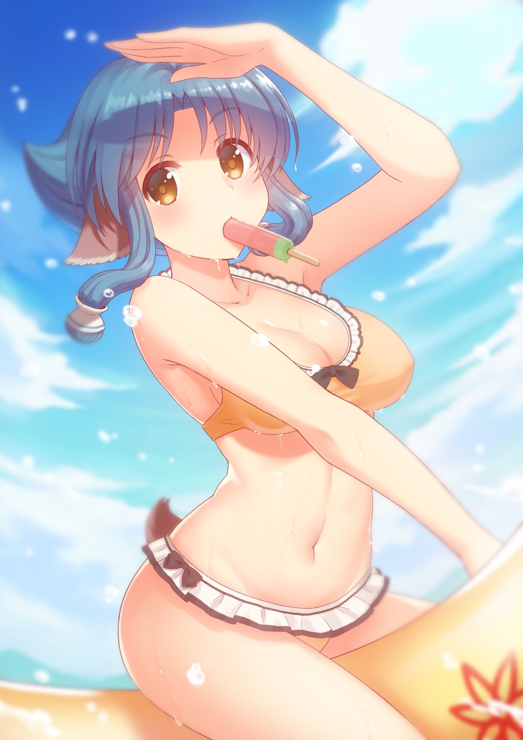 animal_ears, atui_(utawarerumono), bikini, cleavage, fukuro_ko_(greentea), swimsuits, tail, utawarerumono, utawarerumono_futari_no_hakuoro, utawarerumono_itsuwari_no_kamen, wet