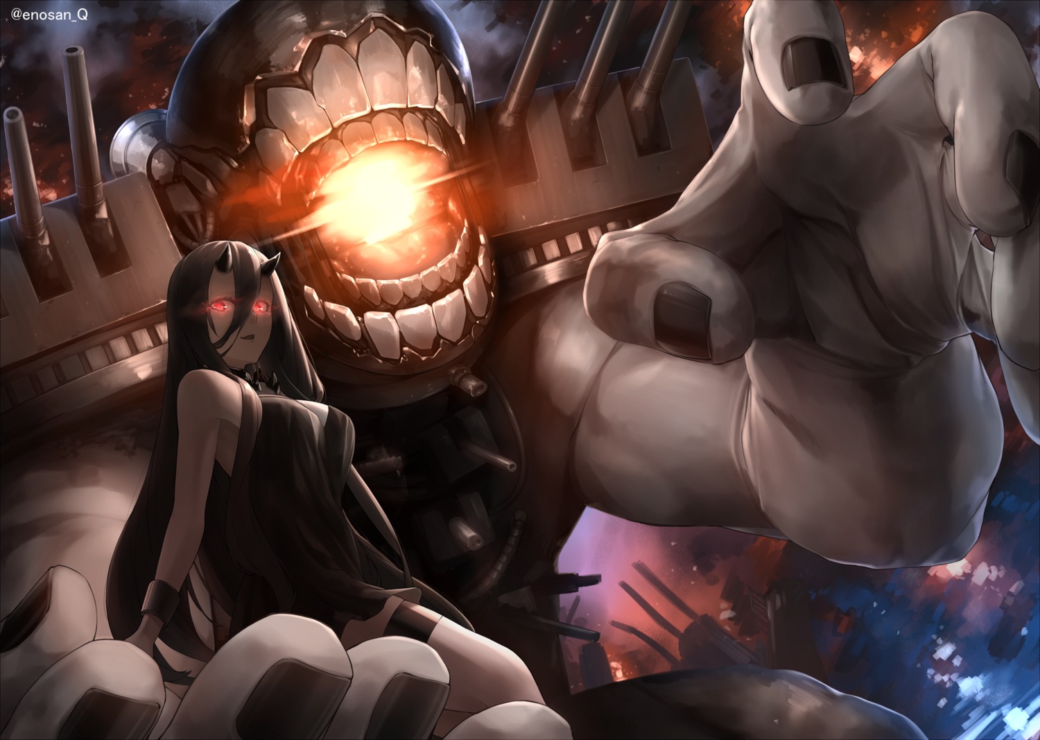 battleship-symbiotic_hime, dress, enosan, horns, kantai_collection