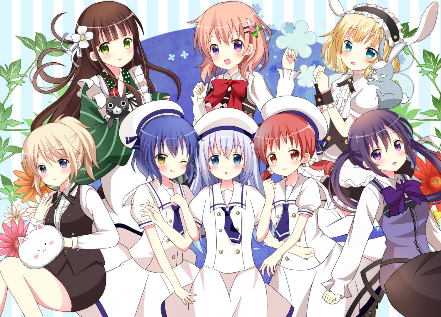 gochuumon_wa_usagi_desu_ka?, hoto_cocoa, jouga_maya, kafuu_chino, kirima_sharo, maid, natsu_megumi, ryoutan