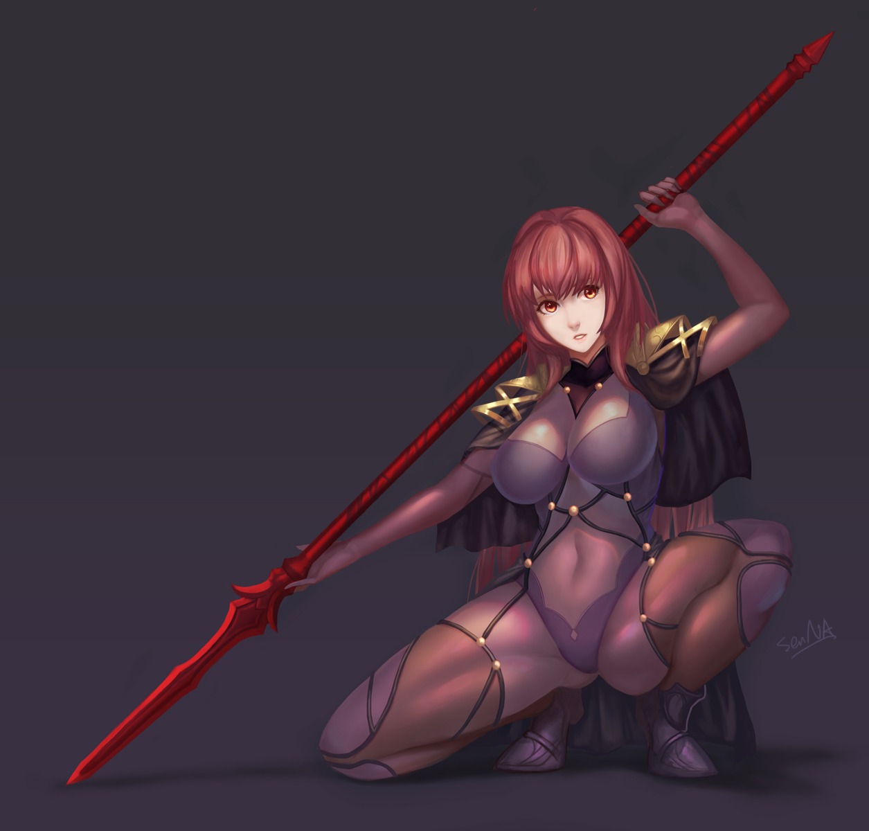 bodysuit, fate/grand_order, heels, scathach_(fate), senna_(artist), weapon
