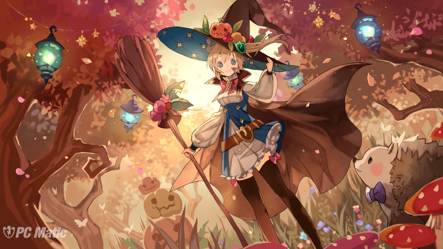 dress, halloween, pc_matic, thighhighs, tobi_(pixiv54366), wallpaper, witch