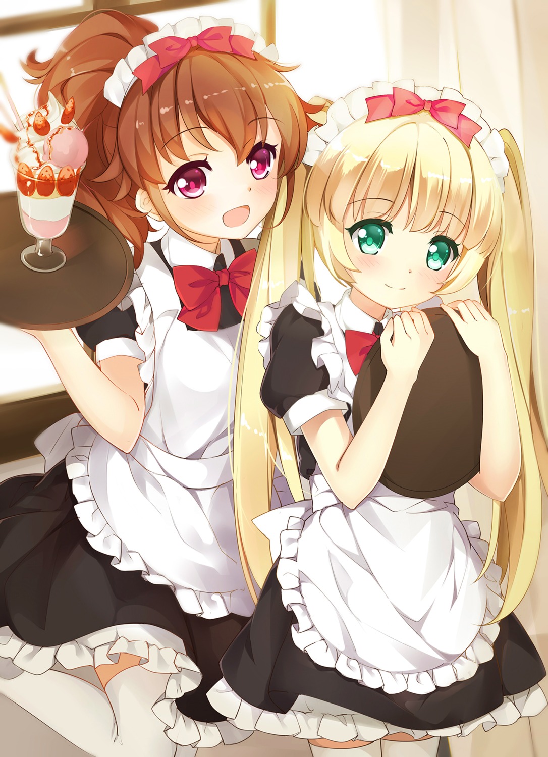 hayakawa_kokona, idol_memories, kikistark, lin_vivi, maid, thighhighs, waitress