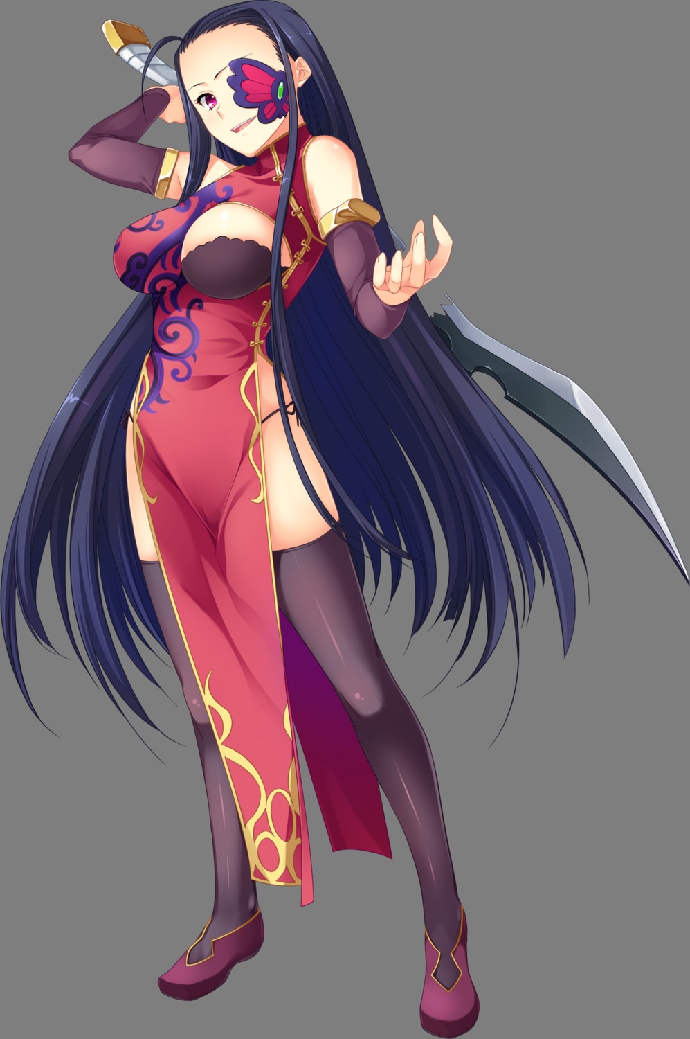 baseson, bra, chinadress, eyepatch, kakouton, koihime_musou, pantsu, string_panties, sword, tagme, thighhighs, transparent_png