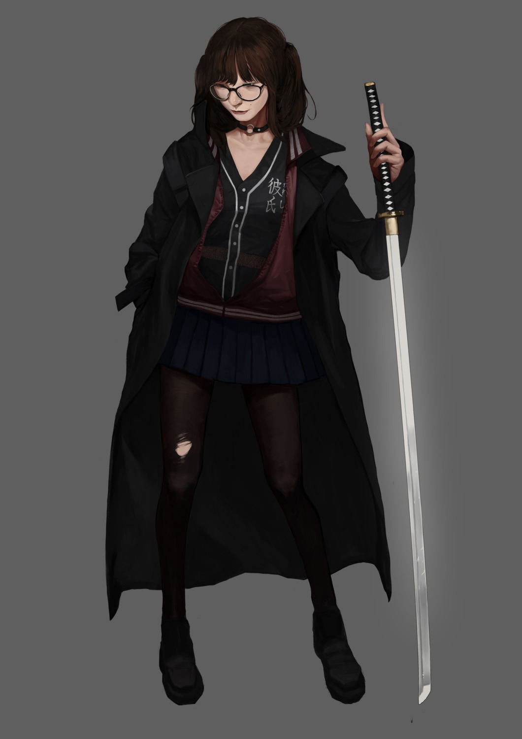 megane, pantyhose, sword, tony_sun, torn_clothes
