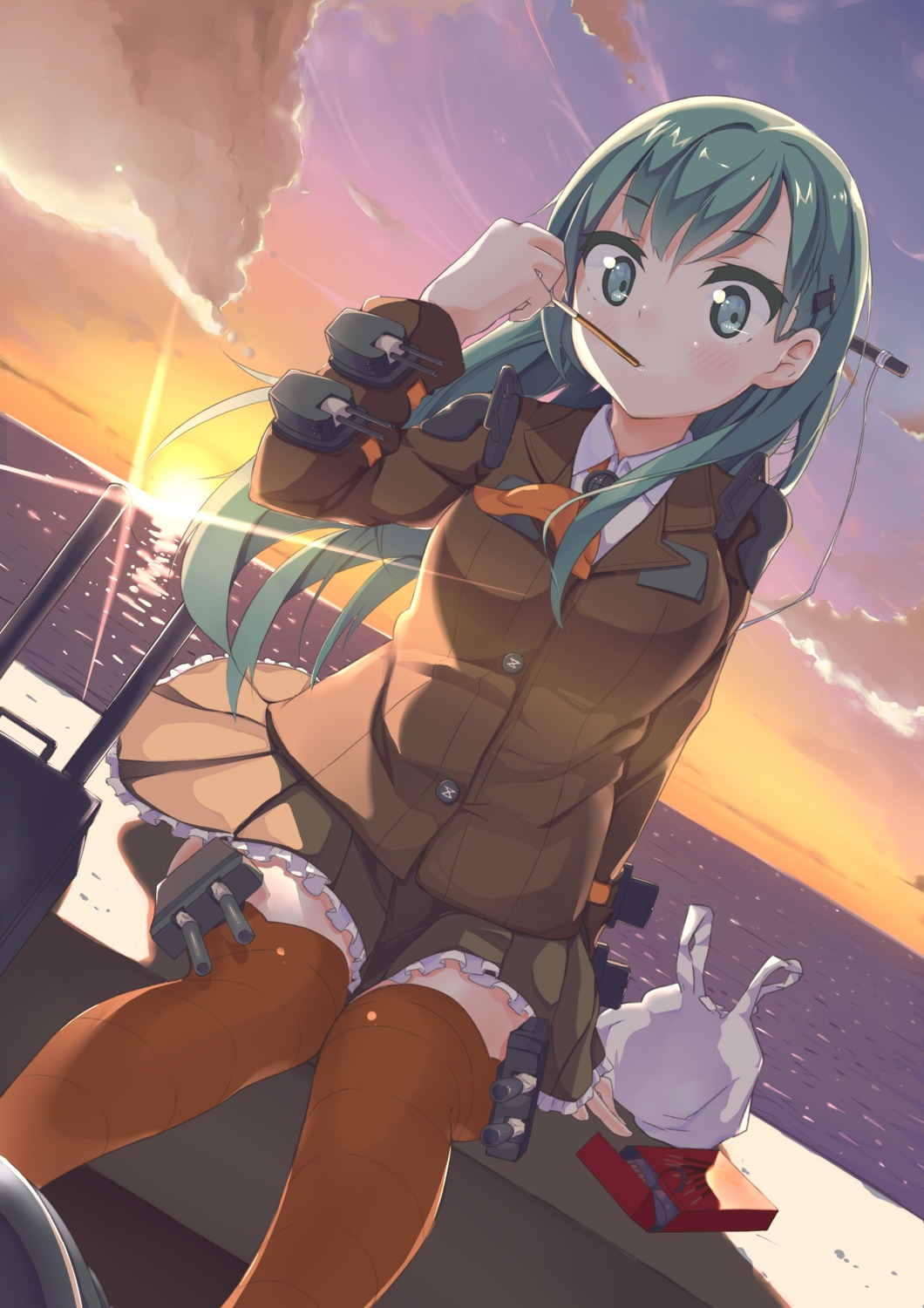 getou, kantai_collection, seifuku, suzuya_(kancolle), thighhighs