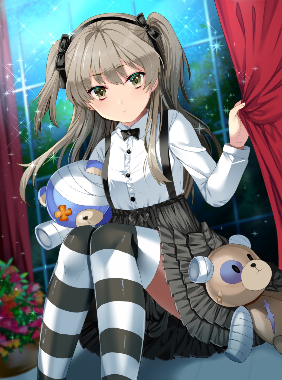 bandages, dress, girls_und_panzer, gothic_lolita, lolita_fashion, shimada_arisu, thighhighs, uzura_(moimoi)