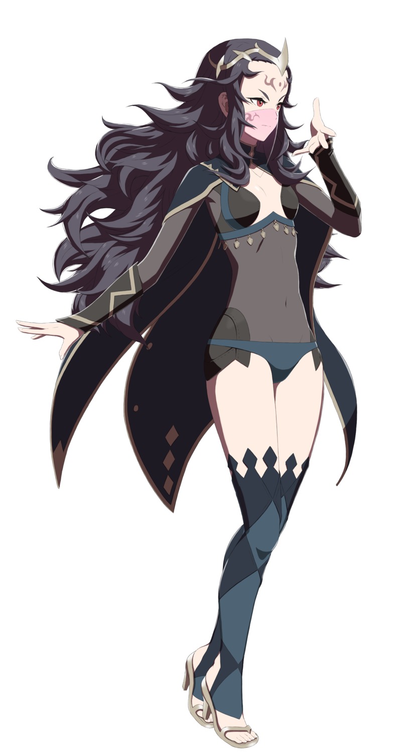 cleavage, fire_emblem, fire_emblem_if, heels, horns, nintendo, no_bra, nyx_(fire_emblem_if), pantsu, see_through, sekirikin, tattoo, thighhighs