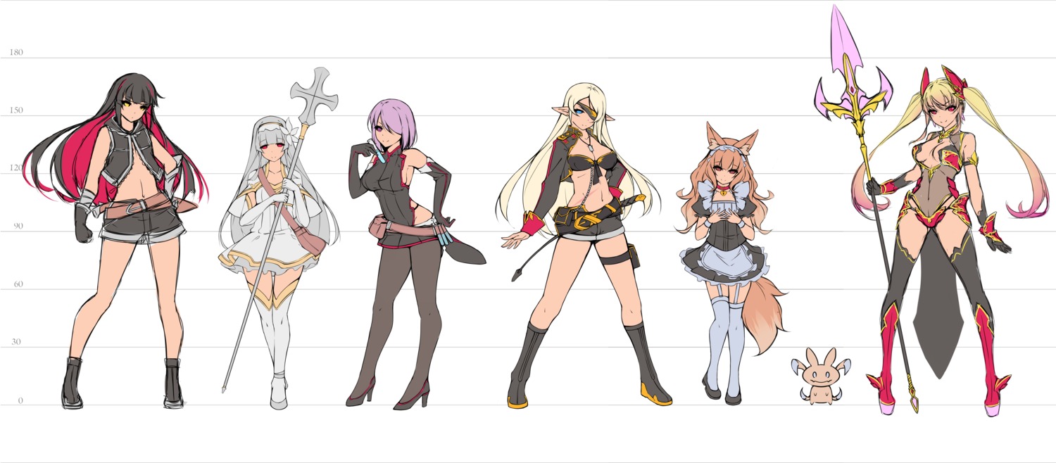 animal_ears, character_design, cleavage, dean, dress, eyepatch, heels, kitsune