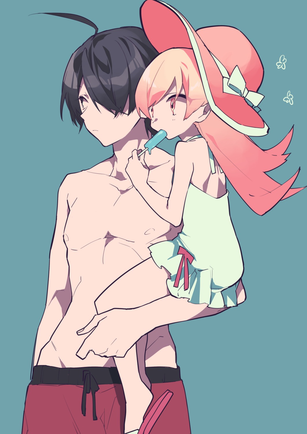 araragi_koyomi, bakemonogatari, mochizuki_kei, monogatari_(series), oshino_shinobu, swimsuits