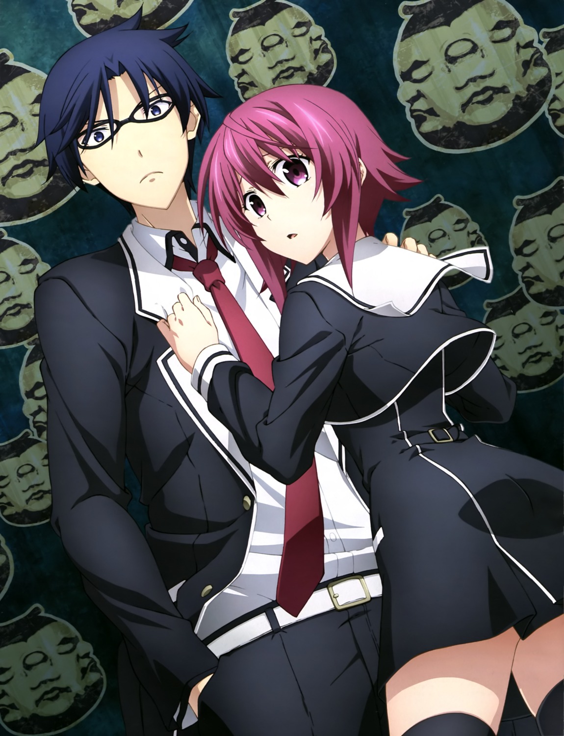 chaos;child, megane, miyashiro_takuru, onoe_serika, seifuku, thighhighs