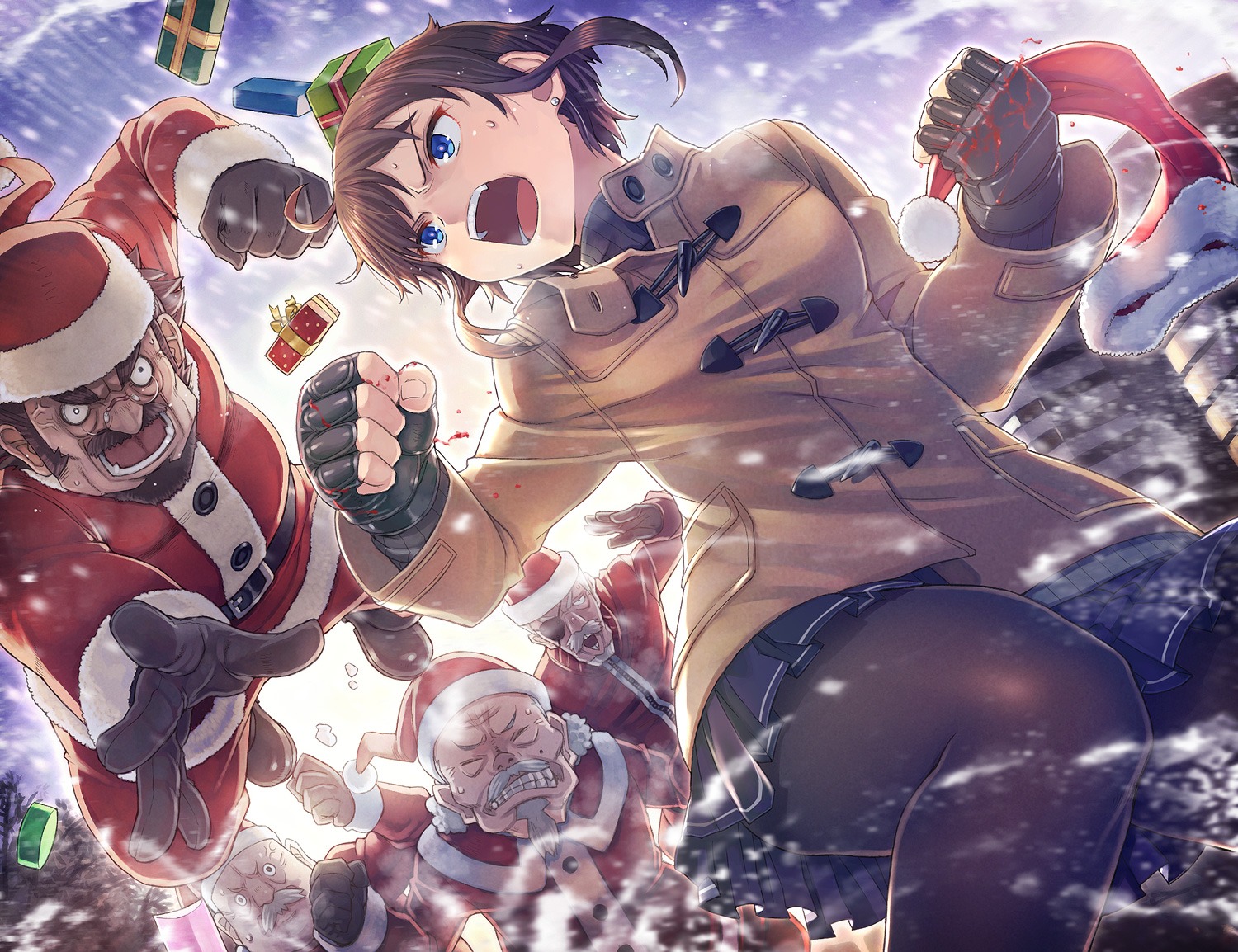 blood, christmas, eyepatch, itou_(onsoku_tassha), megane, pantyhose