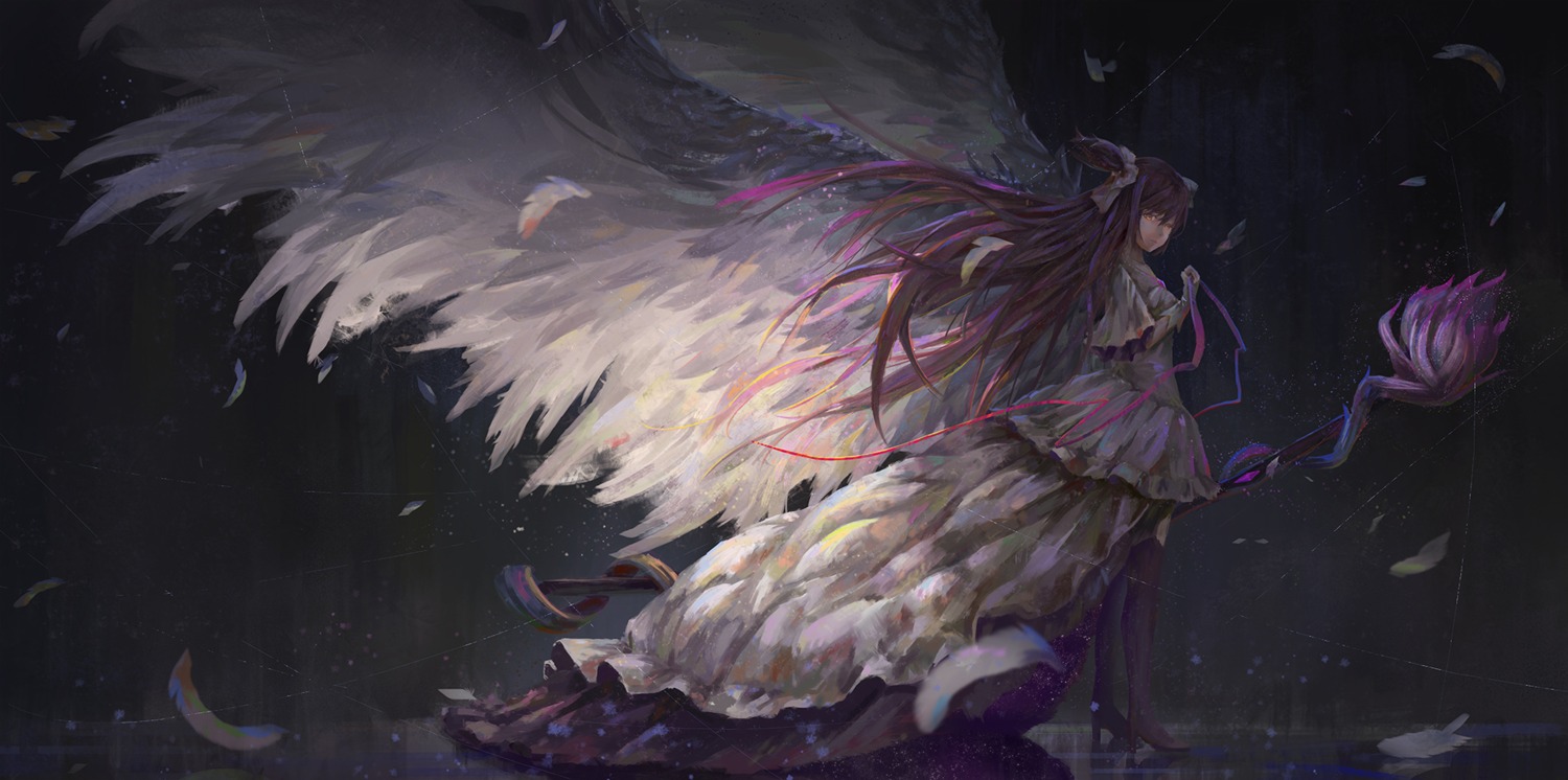 dress, heels, kaname_madoka, mahou_shoujo_madoka_magica, thighhighs, tianya_beiming, ultimate_madoka, wings