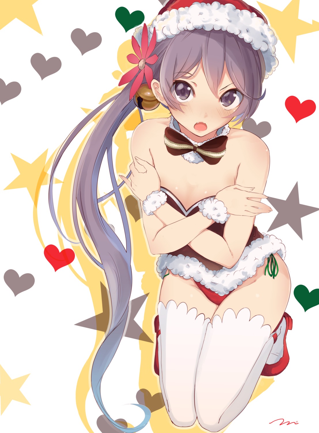 akebono_(kancolle), breast_hold, christmas, cleavage, kantai_collection, pantsu, string_panties, tbd11