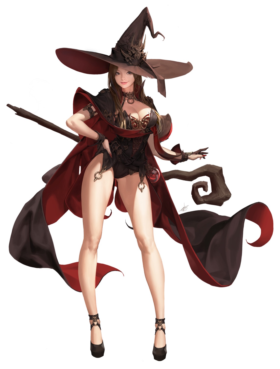 cleavage, daeho_cha, heels, weapon, witch