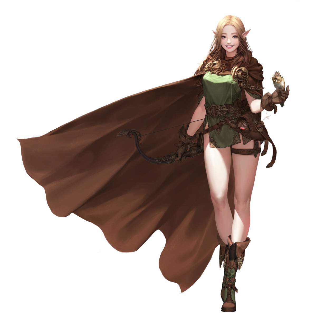 daeho_cha, elf, garter, pointy_ears, weapon