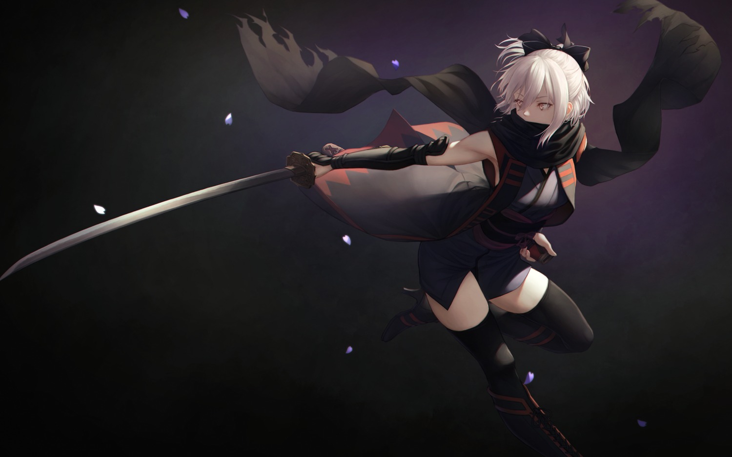 fate/grand_order, okita_souji_(fate), sword, thighhighs, toamariitutu, wallpaper
