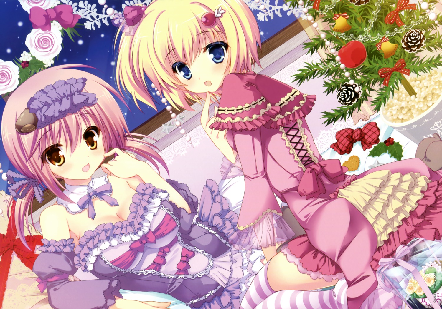 christmas, cleavage, dress, hinata_momo, lemon-chan, marron-chan, melonbooks, melongirls, see_through, thighhighs