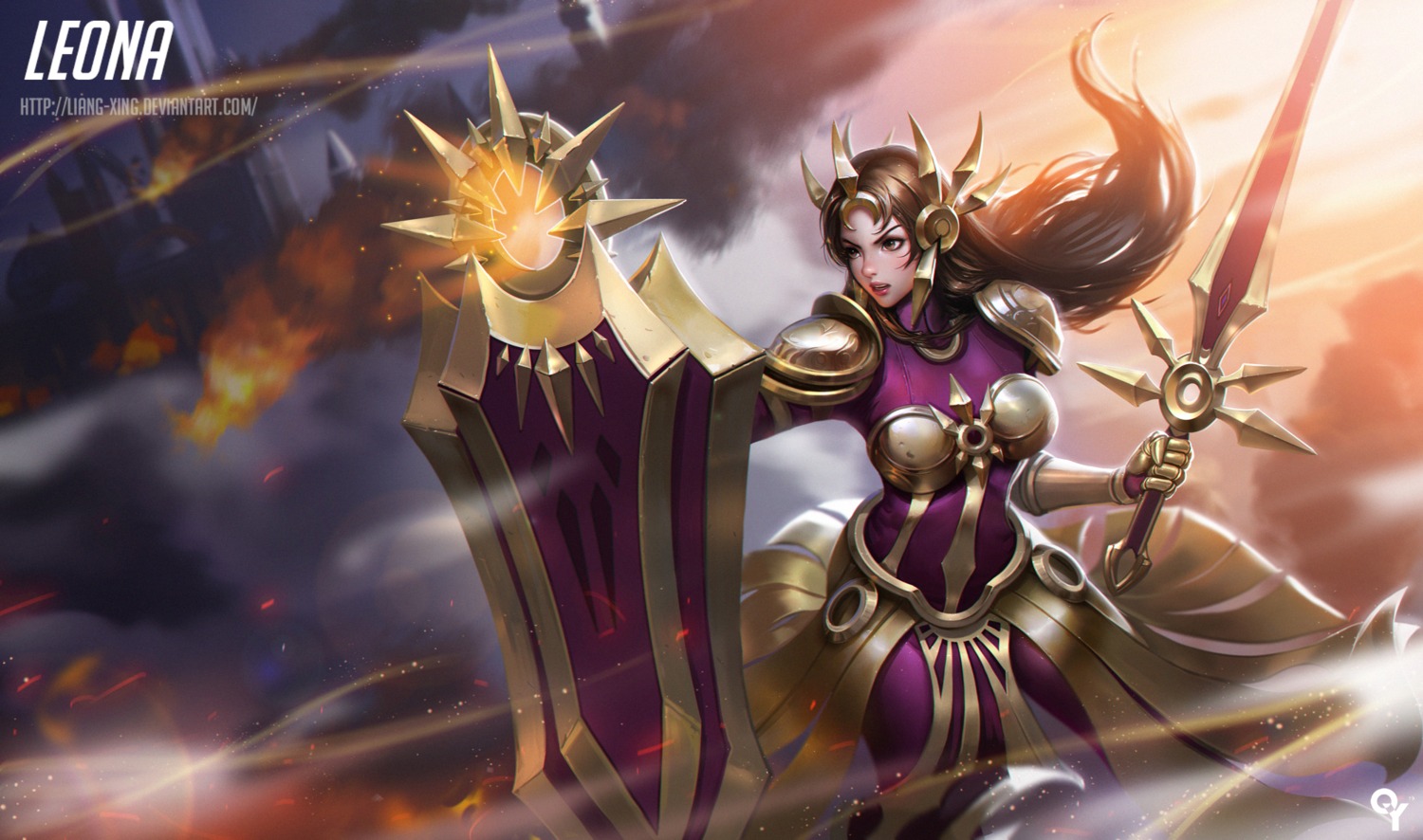 armor, league_of_legends, leona_(league_of_legends), liang_xing, official_watermark, sword