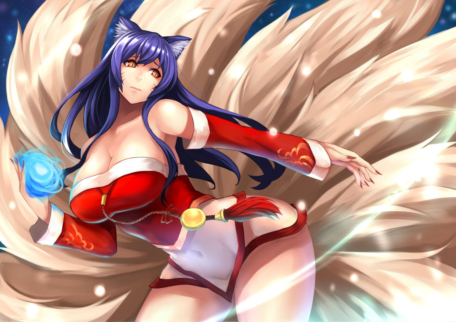 ahri, animal_ears, cleavage, kitsune, league_of_legends, tail, yashichii