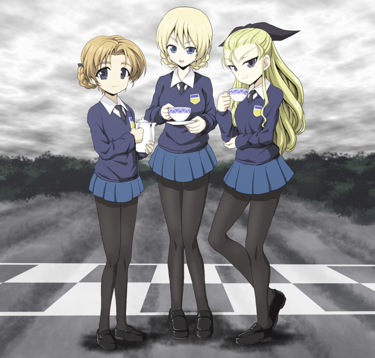 assam, darjeeling, girls_und_panzer, kamishima_kanon, orange_pekoe, pantyhose, seifuku, sweater