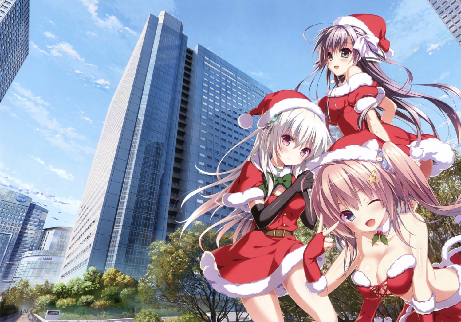 bikini_top, christmas, cleavage, dress, kino, konomi, minori, miyakaze_yuuri