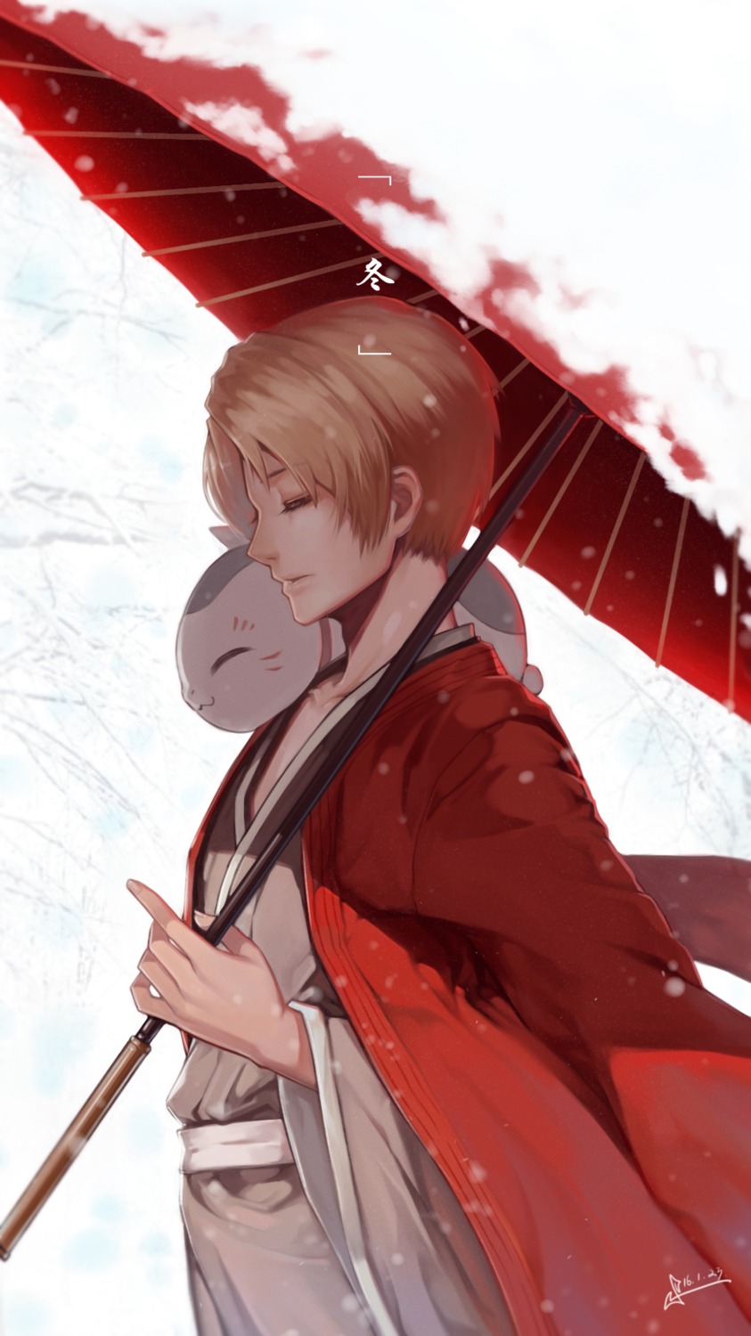 japanese_clothes, male, natsume_takashi, natsume_yuujinchou, neko, nyanko, squidsmith, umbrella