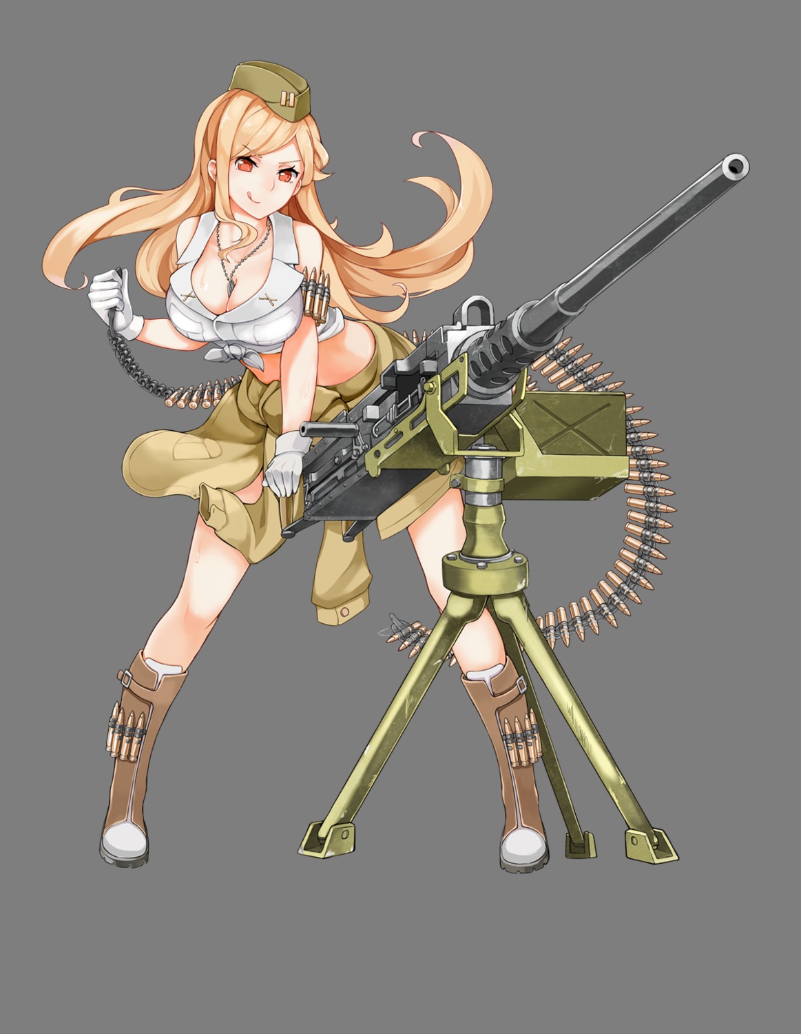 15k, cleavage, girls_frontline, gun, m2hb_(girls_frontline), transparent_png, uniform