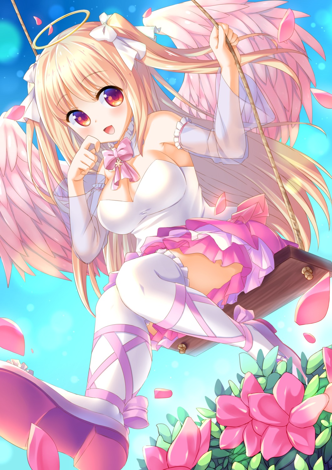 angel, cleavage, dress, miyashita_maka, see_through, thighhighs, wings