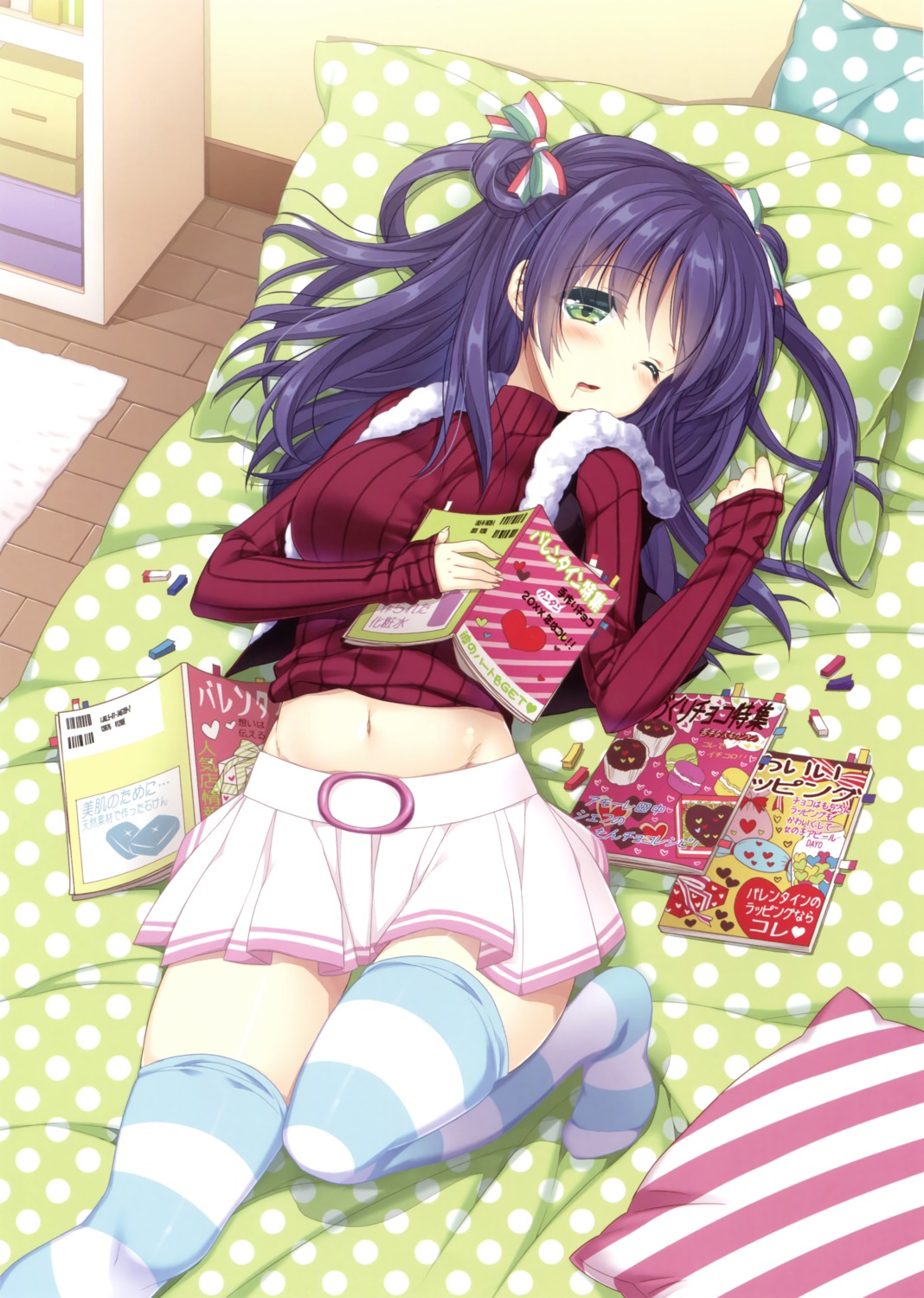 araiguma, sweater, thighhighs