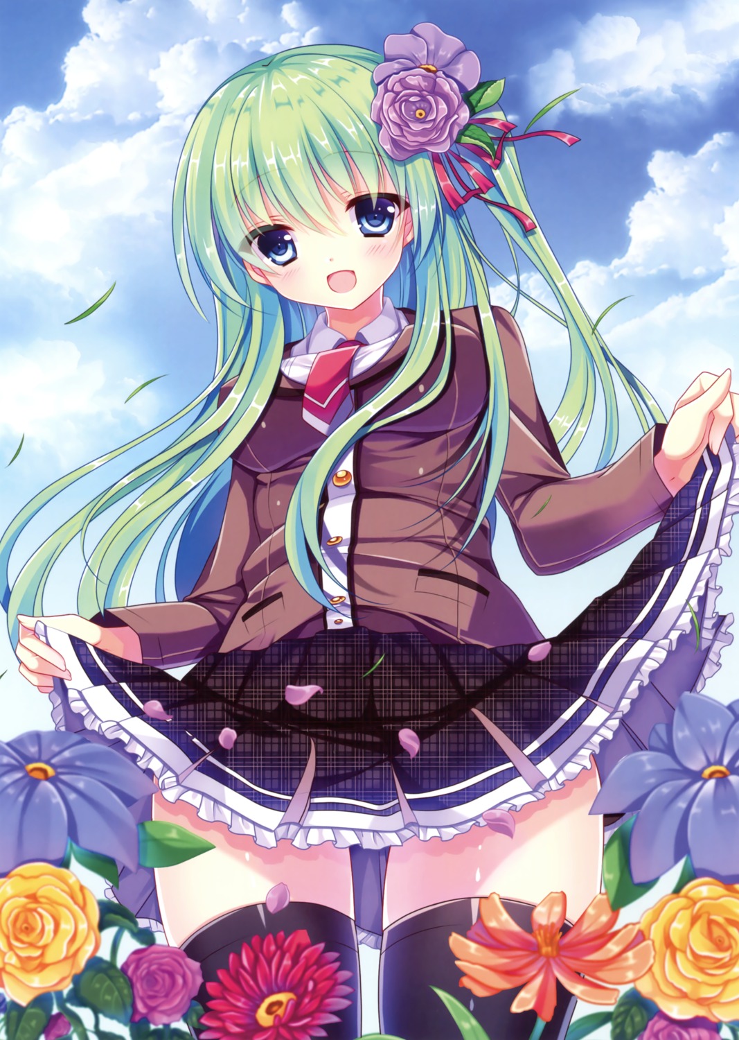 kurata_muto, seifuku, skirt_lift, thighhighs