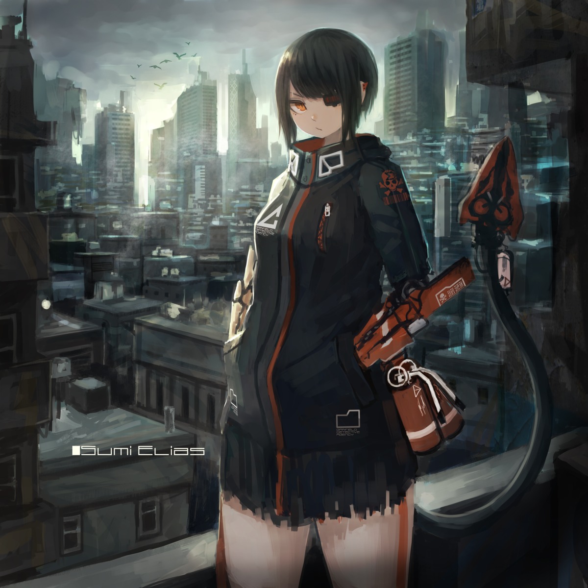 eyepatch, mecha_musume, mihato_senba, tail