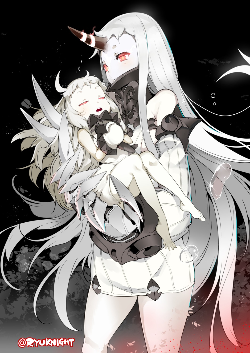 dress, horns, kantai_collection, naitou_ryu, northern_ocean_hime, seaport_hime