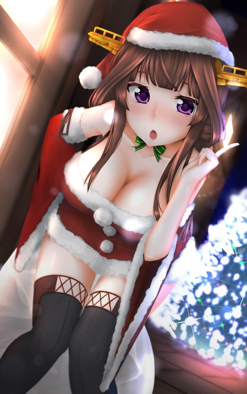 christmas, cleavage, cosplay, dress, hinacalibur, kantai_collection, kongou_(kancolle), thighhighs