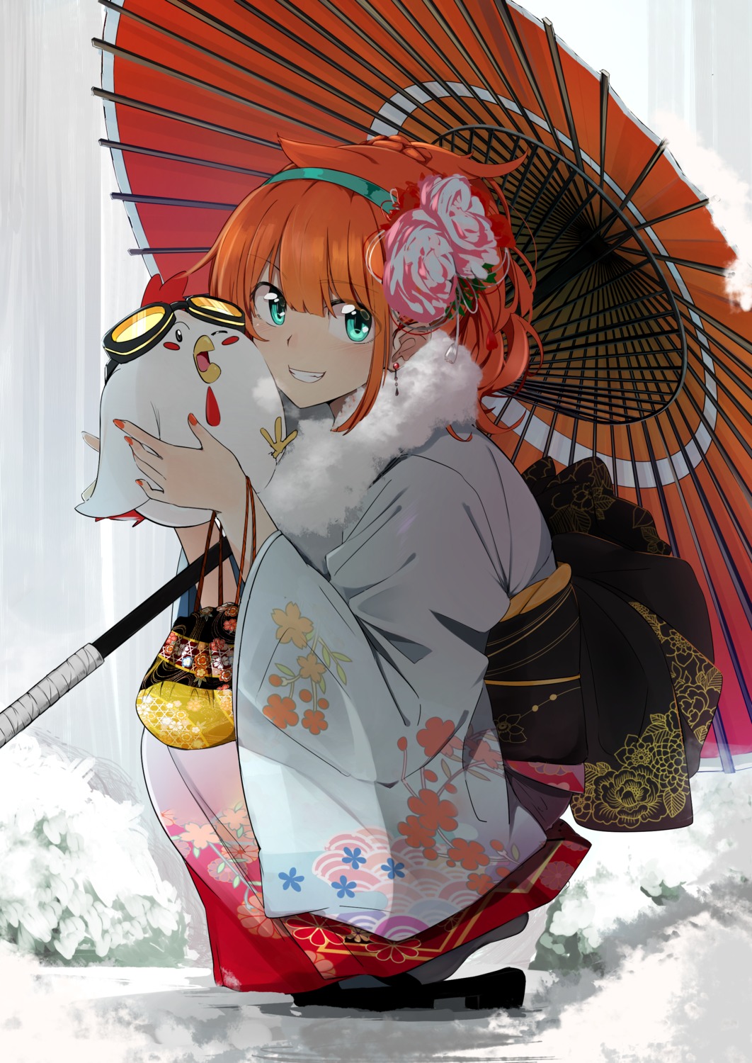 amano_tora, kazenoko, kimono, umbrella