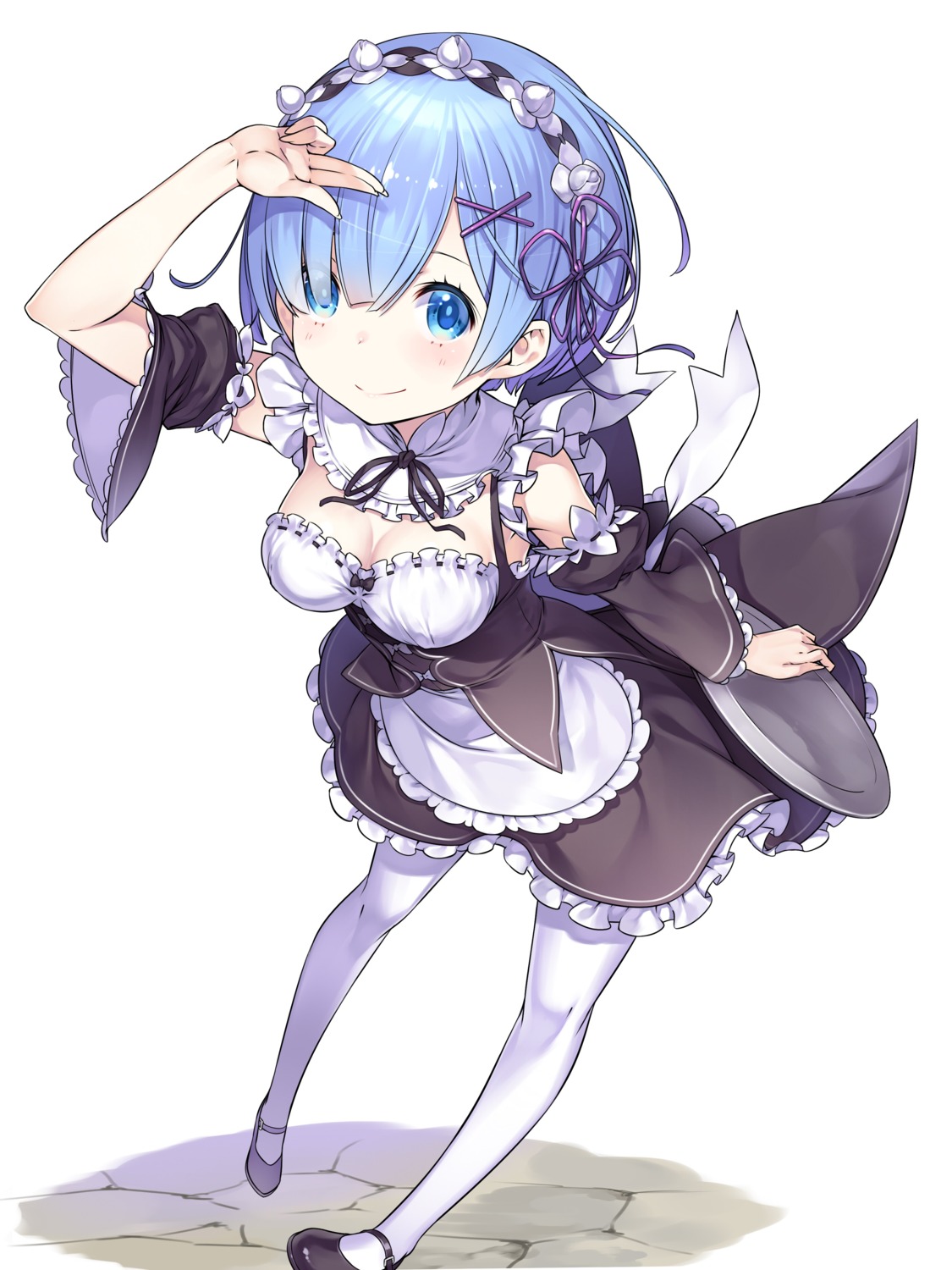 cleavage, heels, lasa_(lasa1116), maid, pantyhose, re:zero_kara_hajimeru_isekai_seikatsu, rem_(re_zero)