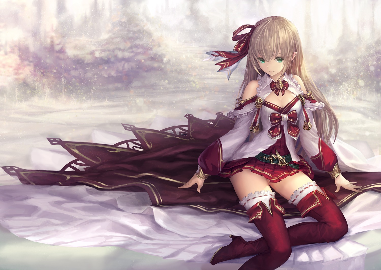 cleavage, dress, heels, pointy_ears, tachikawa_mushimaro, thighhighs