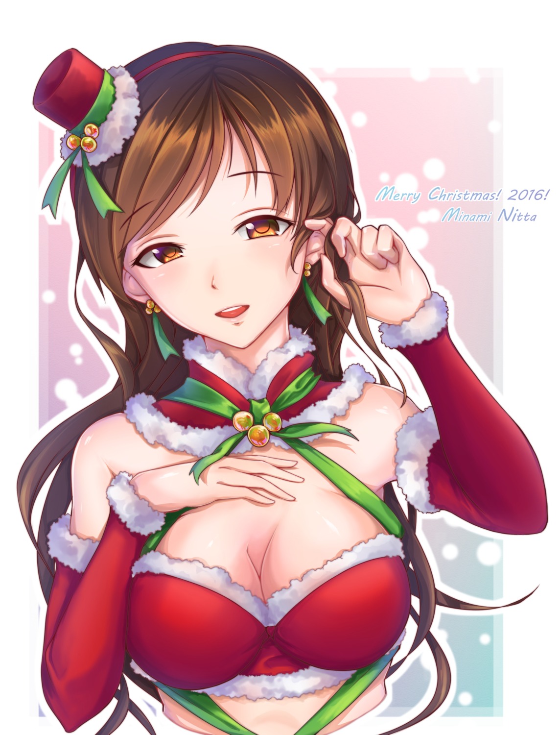 christmas, cleavage, ichigo_(artist), nitta_minami, the_idolm@ster, the_idolm@ster_cinderella_girls