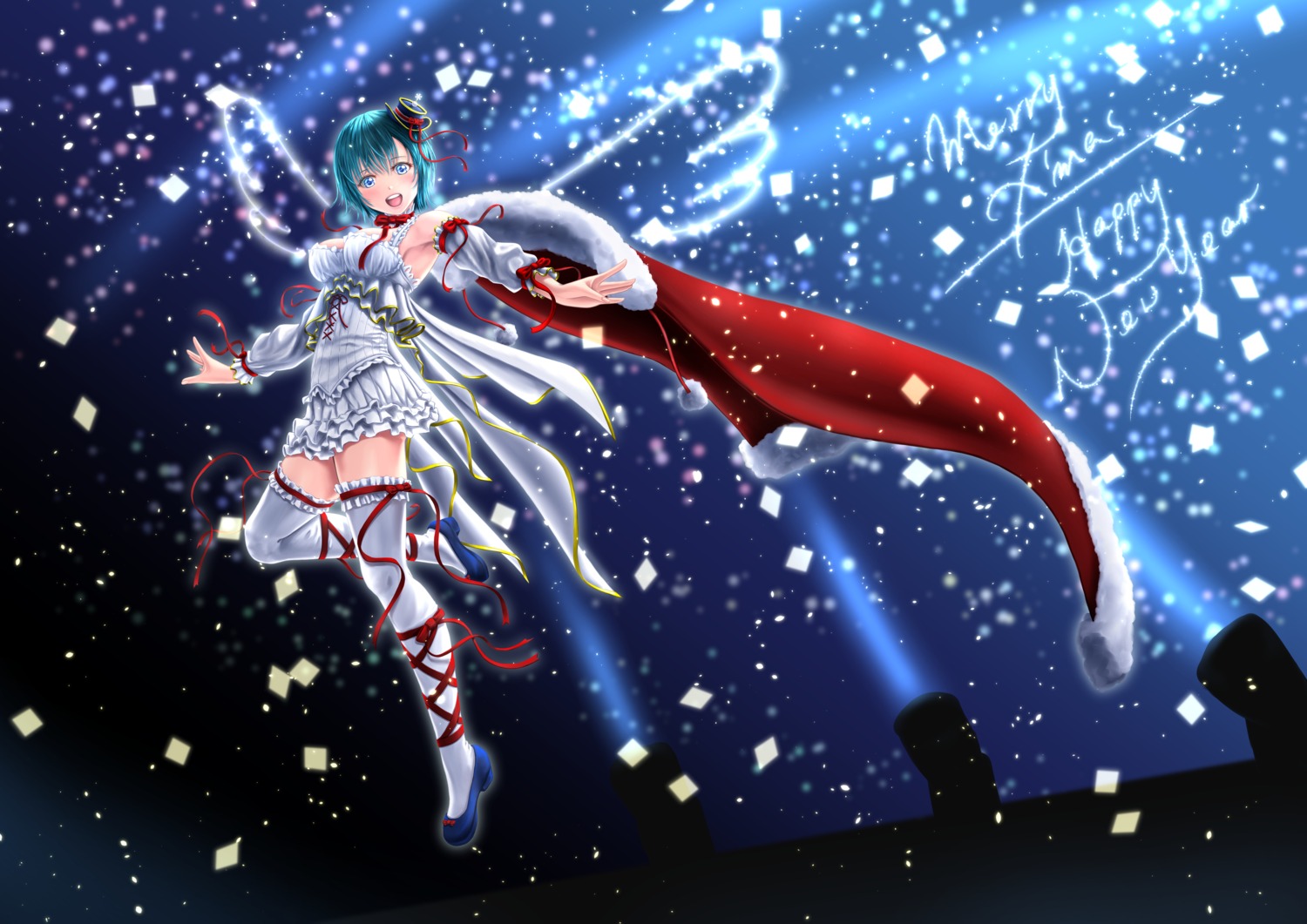 christmas, dress, garter, parsue, thighhighs, wings