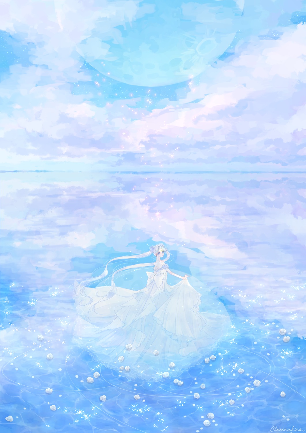 aose_akira, bishoujo_senshi_sailor_moon, dress, landscape, neo_queen_serenity, skirt_lift, wet