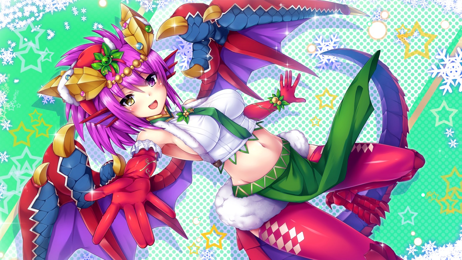 christmas, horns, monster_girl, puzzle_&_dragons, samoore, sonia_(p&d), thighhighs, wings