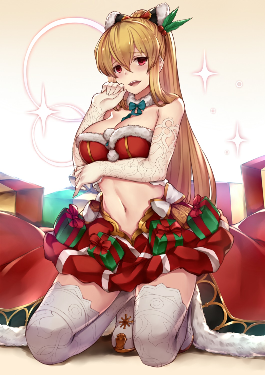 bikini_top, breast_hold, christmas, cleavage, granblue_fantasy, pak_ce, swimsuits, thighhighs, vila_(granblue_fantasy)