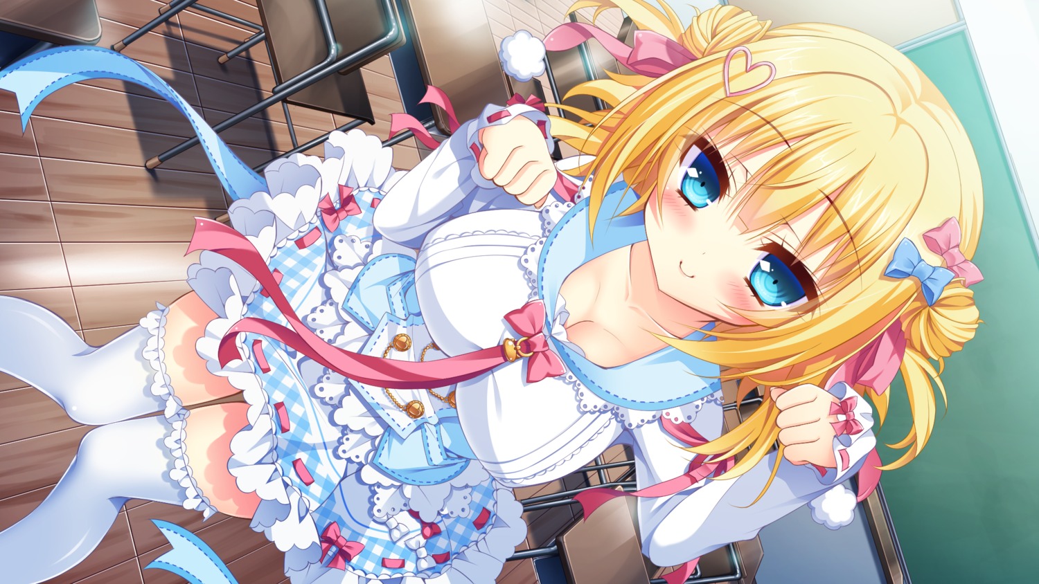 chelseasoft, cleavage, game_cg, koi_wa_yumemiru_mouretsu_girl!, nae-nae, seifuku, thighhighs, yoshioka_aoi
